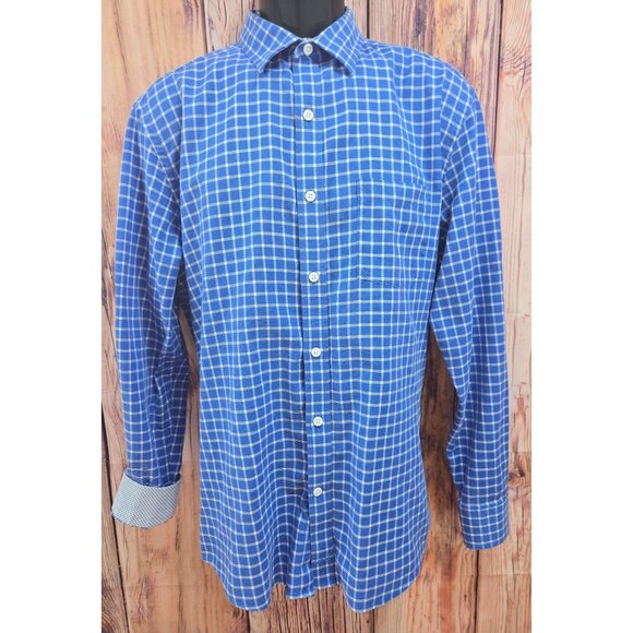 Johnston & Murphy Mens Blue Check Jacquard Dress Shirt Large - Picture 1 of 8